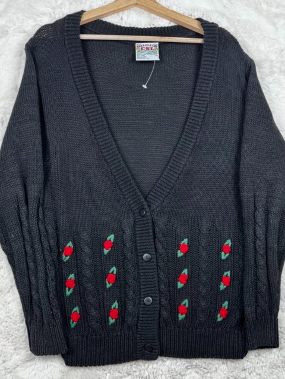 VTG 80s CSL Cherry Stix Ltd Knit Cardigan Sweater Women M Floral Grandma Cottage
